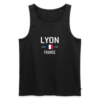 Lyon - France - France - Drapeau - Coordonnées - Débardeur bio Premium Homme - noir - Devant - Michal (187cm)