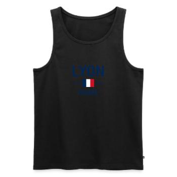 Lyon - France - France - Drapeau - Coordonnées - Débardeur bio Premium Homme - noir - Devant - Michal (187cm)