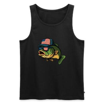 Patriotic Fish US Flag - Angler Angling Fisher - Men's Premium Organic Tank Top - black - Front - Michal (187cm)