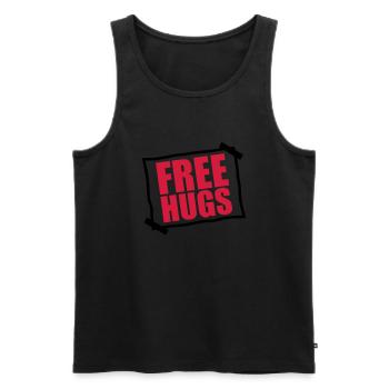 papier aufgeklebt zettel notiz free hugs kostenlos - Männer Premium Bio Tank Top - Schwarz - Vorne - AI Model Male 178 light (178cm)