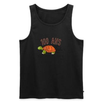 100 ans tortue anniversaire doucement vite ralenti - Débardeur bio Premium Homme - noir - Devant - Michal (187cm)