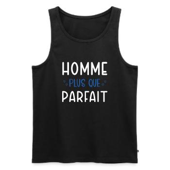 Homme plus que parfait cadeau humour couple - Débardeur bio Premium Homme - noir - Devant - Michal (187cm)