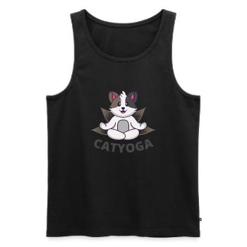 CATYOGA - Internationaler Tag des Yoga 2022 - Männer Premium Bio Tank Top - Schwarz - Vorne - AI Model Male 178 light (178cm)