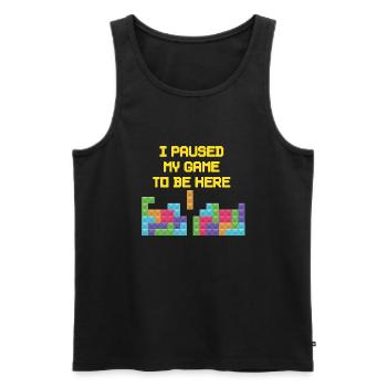 J'ai interrompu mon jeu pour être ici T-shirt esse - Débardeur bio Premium Homme - noir - Devant - AI Model Male 178 light (178cm)