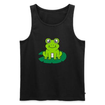 Une grenouille mignonne est assise nénuphar - Débardeur bio Premium Homme - noir - Devant - Michal (187cm)