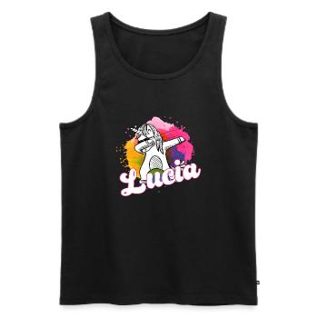 LUCIA- Beautiful name with dabbing unicorn - Men's Premium Organic Tank Top - black - Front - AI Model Male 178 light (178cm)