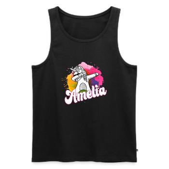 AMELIA - Beautiful name with dabbing unicorn - Men's Premium Organic Tank Top - black - Front - AI Model Male 178 light (178cm)
