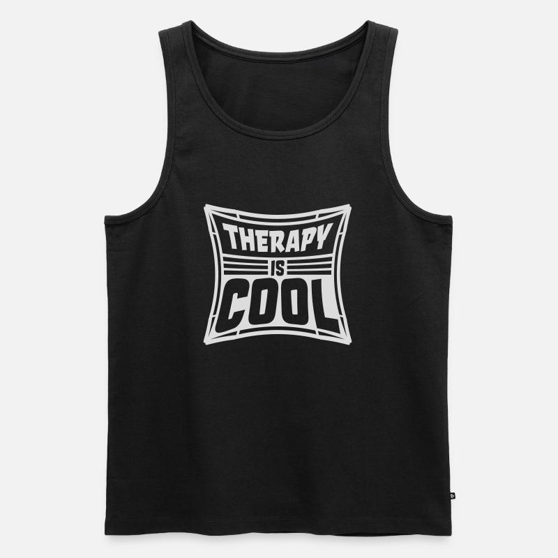 therapy is cool Zitat - Männer Premium Bio Tank Top - Schwarz