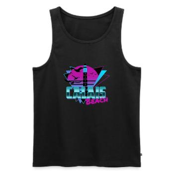 Calais Beach Retro synthwave Calais plage nord - Débardeur bio Premium Homme - noir - Devant - AI Model Male 178 light (178cm)
