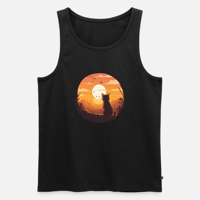 Cat with sunset - Männer Premium Bio Tank Top - Schwarz