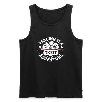 Reading is a ticket to Adventure - Men's Premium Organic Tank Top - black - Front - AI Model Male 178 light (178cm)