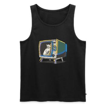 Retro-Katze im Fernsehen - Männer Premium Bio Tank Top - Schwarz - Vorne - AI Model Male 178 light (178cm)