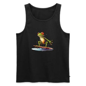 Frosch auf dem Surfbrett - Männer Premium Bio Tank Top - Schwarz - Vorne - AI Model Male 178 light (178cm)