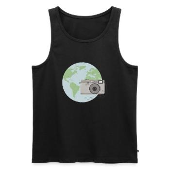 Weltkugel mit Kamera - Männer Premium Bio Tank Top - Schwarz - Vorne - AI Model Male 178 light (178cm)