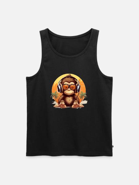 Drôle de conception de bébé singe avec des écouteurs - Débardeur bio Premium Homme - noir