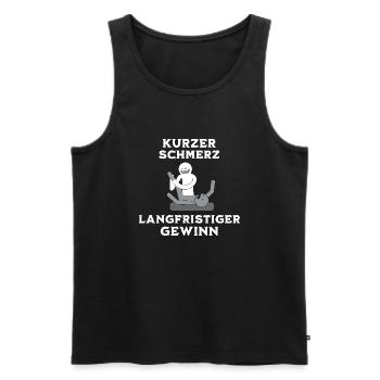 Lustige Physio Sprüche Kurzer Schmerz - Männer Premium Bio Tank Top - Schwarz - Vorne - Michal (187cm)