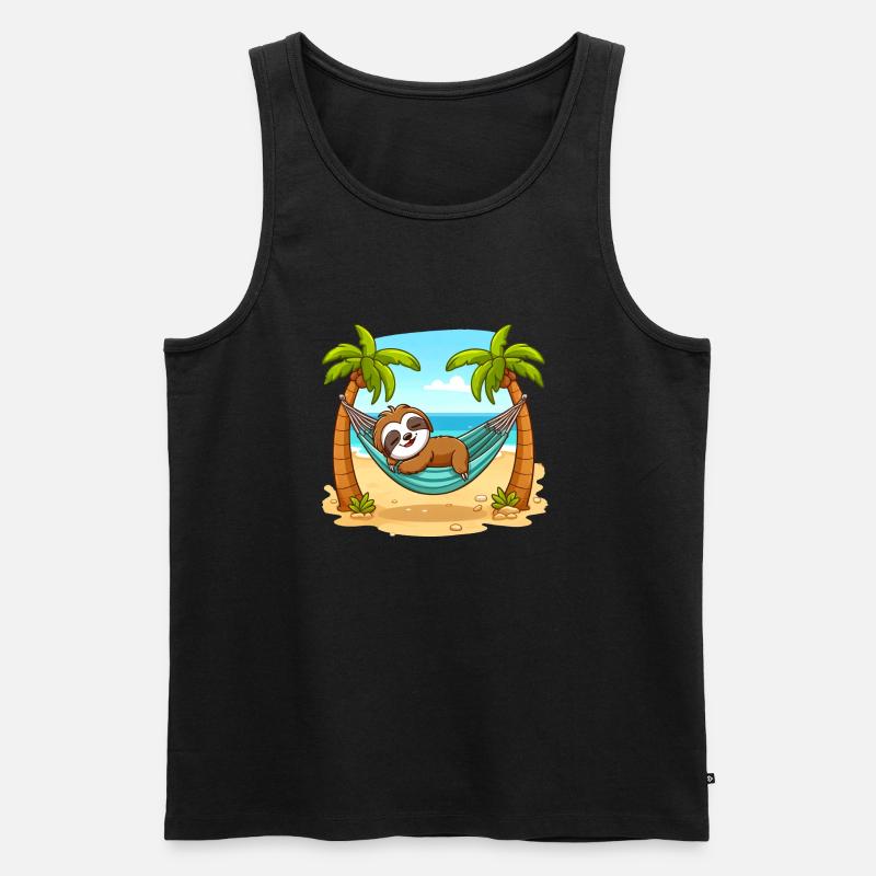 Faultier am Strand - Männer Premium Bio Tank Top - Schwarz