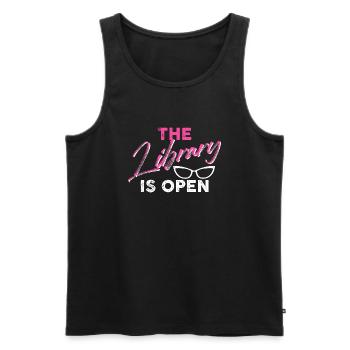 The library is open - Men's Premium Organic Tank Top - black - Front - AI Model Male 178 light (178cm)