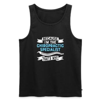 Parce que je suis le physiothérapeute chiropratique Ch - Débardeur bio Premium Homme - noir - Devant - AI Model Male 178 light (178cm)