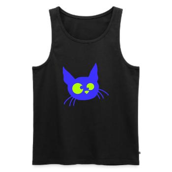 Chat fou plisse les yeux drôles Grimace Fun - Débardeur bio Premium Homme - noir - Devant - AI Model Male 178 light (178cm)