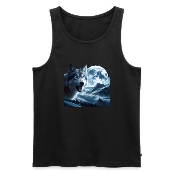 Wolf with blue eyes at full moon - Men's Premium Organic Tank Top - black - Front - AI Model Male 178 light (178cm)