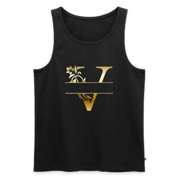 Personalized golden floral letter v - gift idea - Men's Premium Organic Tank Top - black - Front - AI Model Male 178 light (178cm)