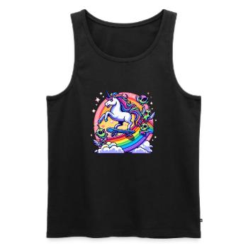 Unicorn on a skateboard on a rainbow with aliens - Men's Premium Organic Tank Top - black - Front - Michal (187cm)