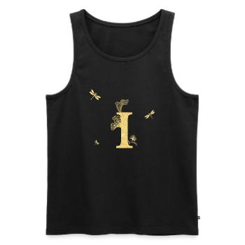 Buchstabe i Goldene Glitzerlibelle - Geschenkidee - Männer Premium Bio Tank Top - Schwarz - Vorne - Michal (187cm)