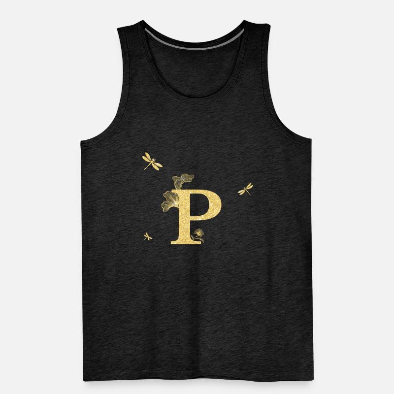 Buchstabe p Gold Glitzer Libelle - Geschenkidee Männer Premium Bio Tank Top