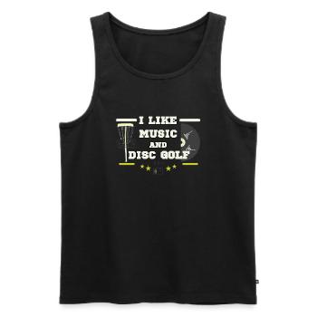 I like music and disc golf - Men's Premium Organic Tank Top - black - Front - AI Model Male 178 light (178cm)