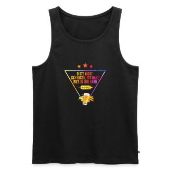 Bitte nicht schubsen ich habe Bier in der Hand - Männer Premium Bio Tank Top - Schwarz - Vorne - Michal (187cm)
