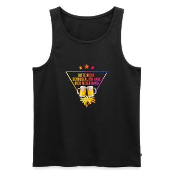 Bitte nicht schubsen ich habe Bier in der Hand - Männer Premium Bio Tank Top - Schwarz - Vorne - Michal (187cm)