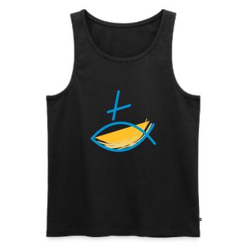 Altkatholischer Logo Fisch Blau/Gelb - Männer Premium Bio Tank Top - Schwarz - Vorne - AI Model Male 178 light (178cm)