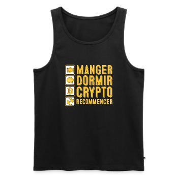 Manger, dormir, crypto, recommencer | Crypto - Débardeur bio Premium Homme - noir - Devant - Michal (187cm)