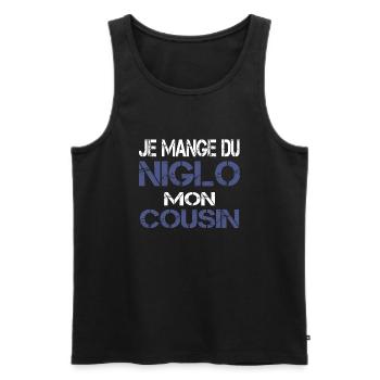 Je mange du Niglo - Débardeur bio Premium Homme - noir - Devant - AI Model Male 178 light (178cm)