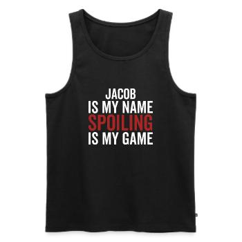 Jacob est mon nom Spoiling est mon jeu - Débardeur bio Premium Homme - noir - Devant - AI Model Male 178 light (178cm)