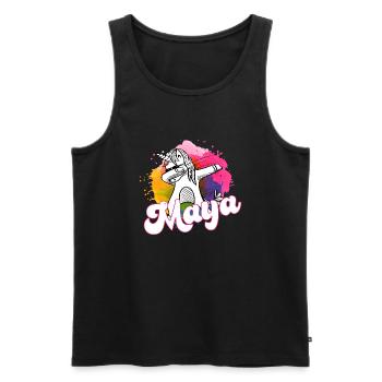 MAYA - Schöner Name mit dabbing Einhorn - Männer Premium Bio Tank Top - Schwarz - Vorne - AI Model Male 178 light (178cm)