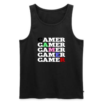 Gamer colorée et blanc - Débardeur bio Premium Homme - noir - Devant - Michal (187cm)