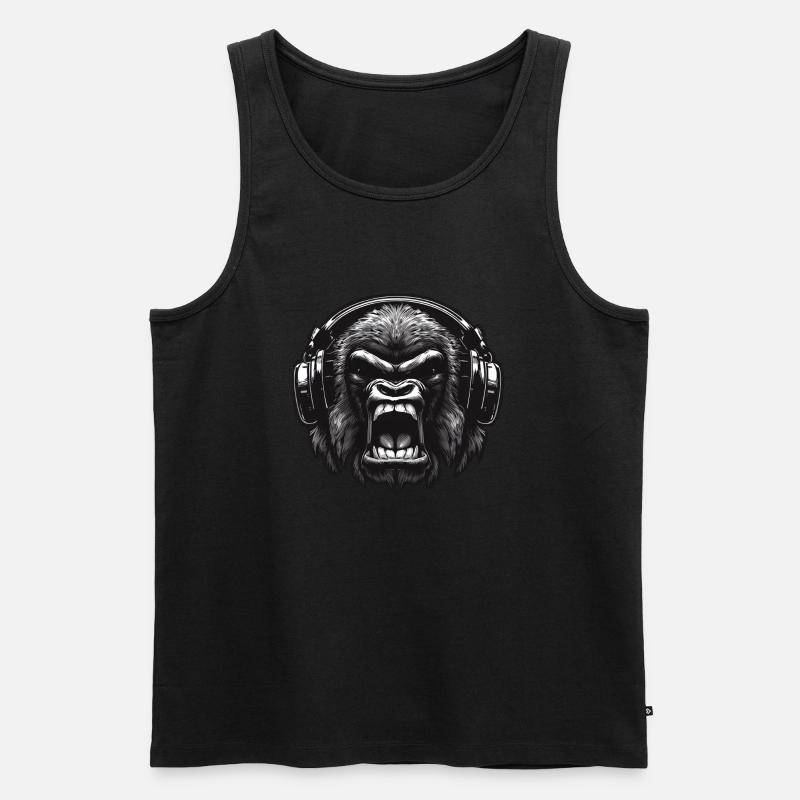 Gorilla DJ mit Kopfhörern - Männer Premium Bio Tank Top - Schwarz