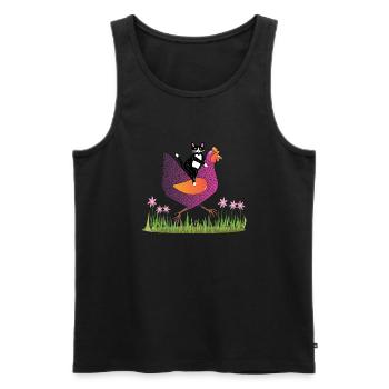 Hen Rider - Katze auf Huhn - Geschenkidee - Männer Premium Bio Tank Top - Schwarz - Vorne - Michal (187cm)