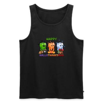 Happy Hallothanksmas Funny Teeth Design - Men's Premium Organic Tank Top - black - Front - AI Model Male 178 light (178cm)