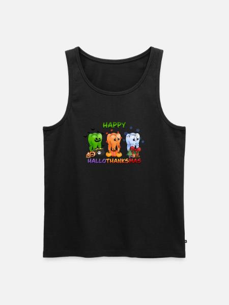 Happy Hallothanksmas Funny Teeth Design - Men's Premium Organic Tank Top - black