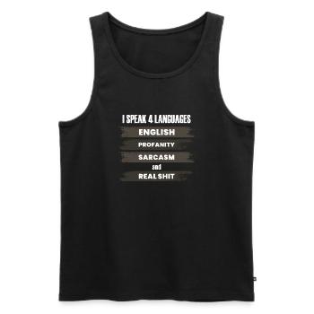 Maîtrise des blasphèmes, sarcasme, anglais, vraie merde - Débardeur bio Premium Homme - noir - Devant - AI Model Male 178 light (178cm)