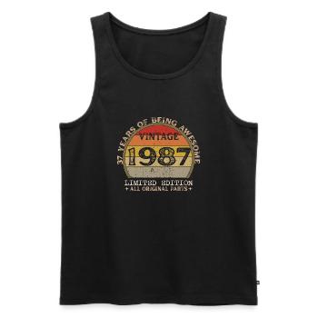 Né en 1987 - Vintage 1987 Anniversaire Rétro - Débardeur bio Premium Homme - noir - Devant - Michal (187cm)