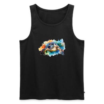 Une tortue d’eau dans un style aquarelle coloré - Débardeur bio Premium Homme - noir - Devant - Michal (187cm)