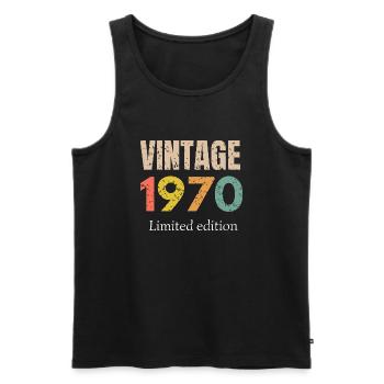 vintage 1970 limited edition - Anniversaire - Débardeur bio Premium Homme - noir - Devant - AI Model Male 178 light (178cm)