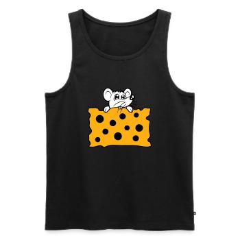 La souris mange d’énormes trous faim de fromage manger délicieux - Débardeur bio Premium Homme - noir - Devant - AI Model Male 178 light (178cm)