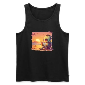 Alien trinken Bier bei Sonnenuntergang - Männer Premium Bio Tank Top - Schwarz - Vorne - AI Model Male 178 light (178cm)