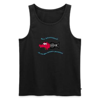 Meerwerkel washed with all waters - Men's Premium Organic Tank Top - black - Front - AI Model Male 178 light (178cm)