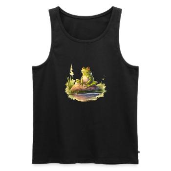 Grenouille rêvant au soleil du soir - Débardeur bio Premium Homme - noir - Devant - AI Model Male 178 light (178cm)